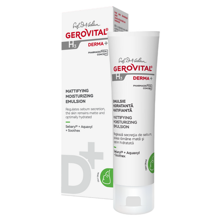 Emulsie hidratanta matifianta ten gras H3 Derma+, 50 ml, Gerovital 735206