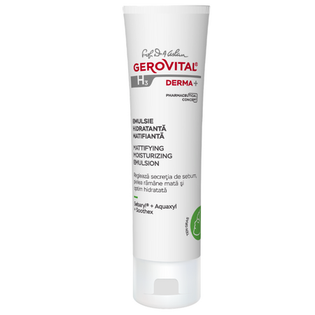 Emulsie hidratanta matifianta ten gras H3 Derma+, 50 ml, Gerovital
