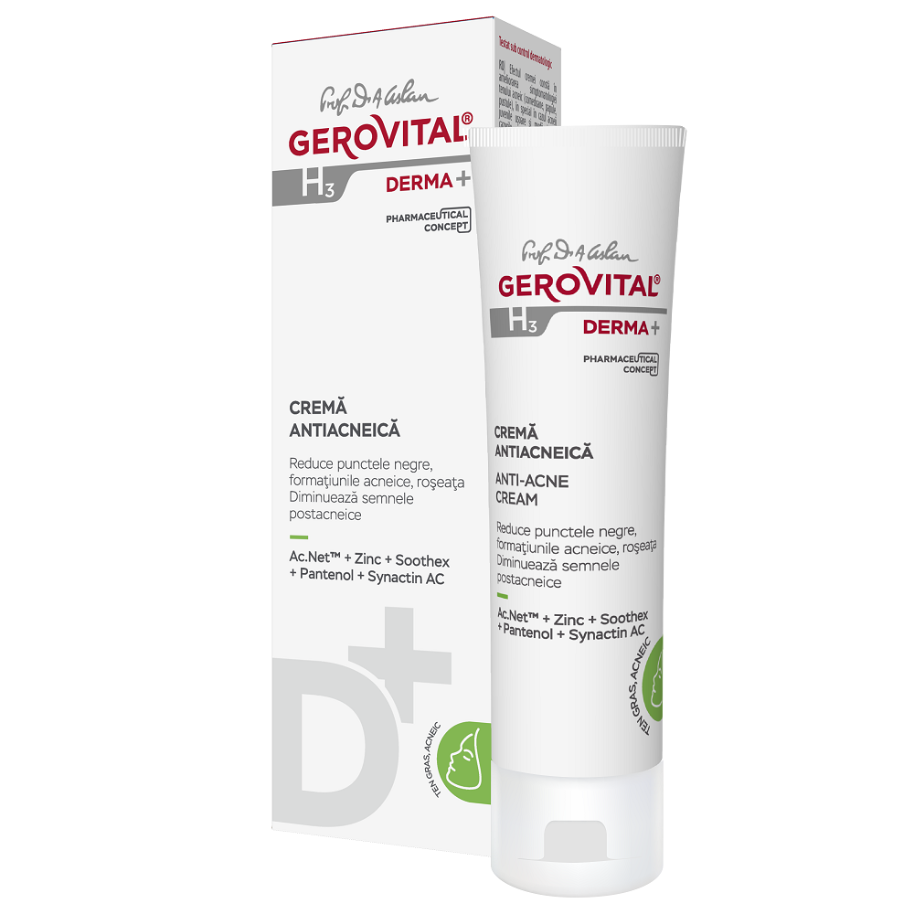 Crema antiacneica H3 Derma+, 50 ml, Gerovital