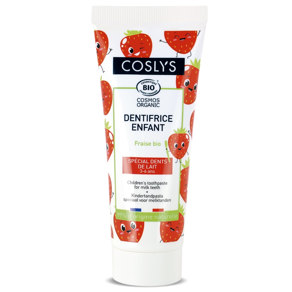 Pasta de dinti Bio cu aroma de capsuni pentru copii 3-6 ani Cosmos Organic, 50 ml, Coslys
