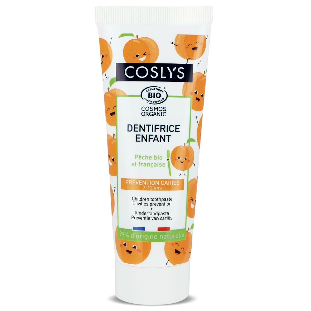 Pasta de dinti Bio cu aroma de piersici pentru copii 7-12 ani Cosmos Organic, 50 ml, Coslys