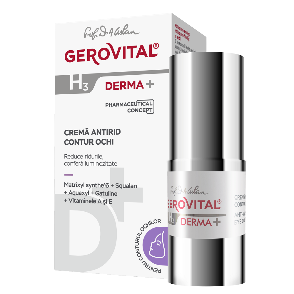 Crema antirid contur ochi H3 Derma+, 15 ml, Gerovital