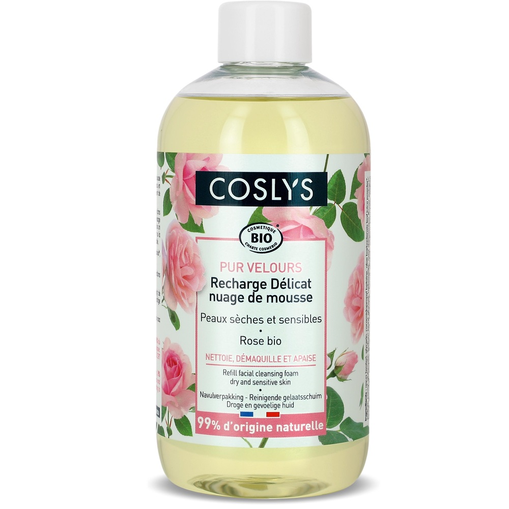 Rezerva Spuma Bio de curatare fara sapun pentru ten uscat si sensibil cu trandafiri, 300 ml, Coslys