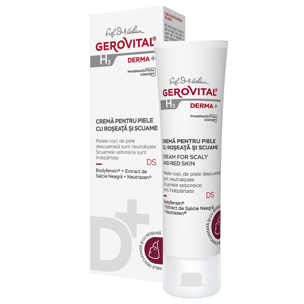 Crema pentru piele cu roseata si scuame H3 Derma+, 50 ml, Gerovital