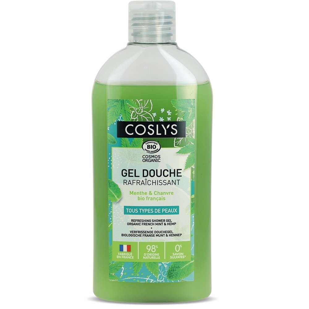 Gel de dus Bio revigorant cu menta si canepa Cosmos Organic, 250 ml, Coslys