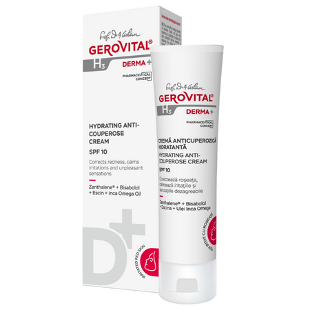 Crema anticuperozica hidratanta cu factor de protectie SPF 10 Derma+, 50 ml, Gerovital 735101