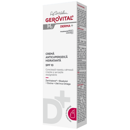 Crema anticuperozica hidratanta cu factor de protectie SPF 10 Derma+, 50 ml, Gerovital 735097