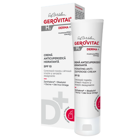 Crema anticuperozica hidratanta cu factor de protectie SPF 10 Derma+, 50 ml, Gerovital 735099