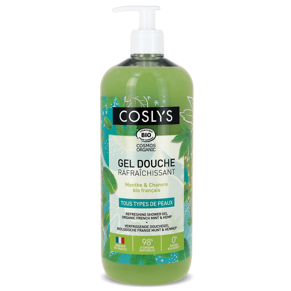Gel de dus Bio revigorant cu menta si canepa Cosmos Organic, 1000 ml, Coslys