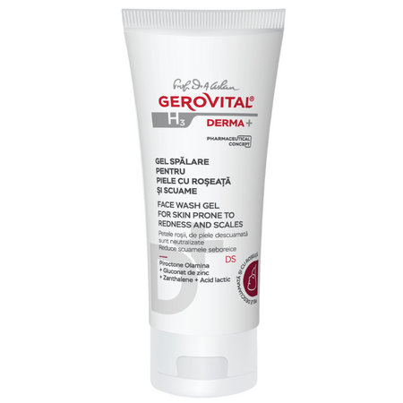 Gel spalare pentru piele cu roseata si scuame H3 Derma+, 150 ml, Gerovital