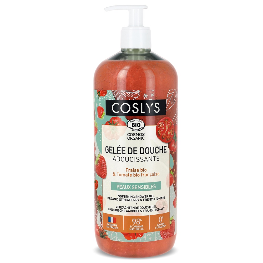 Gel de dus Bio calmant cu capsuni si rosii Cosmos Organic, 1000 ml, Coslys