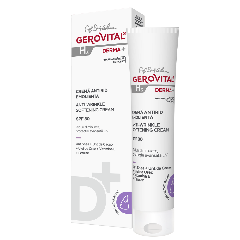 Crema antirid emolienta SPF30 H3 Derma+, 30 ml, Gerovital