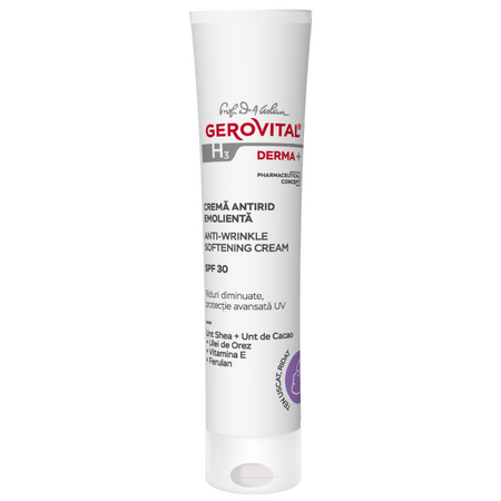Crema antirid emolienta cu factor de protectie SPF30 H3 Derma+, 30 ml, Gerovital