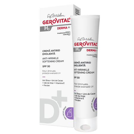 Crema antirid emolienta cu factor de protectie SPF30 H3 Derma+, 30 ml, Gerovital 735147