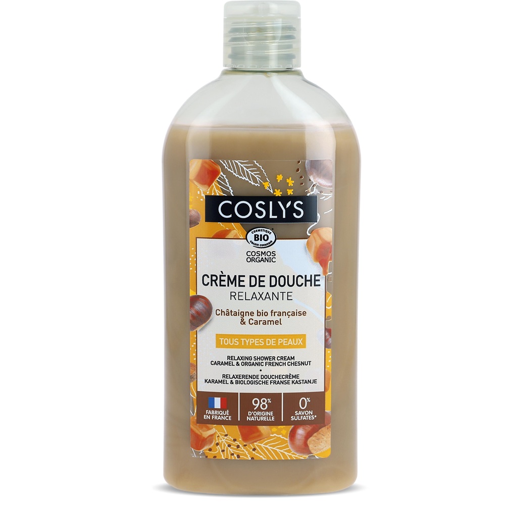 Crema de dus Bio relaxanta cu castane si caramel Cosmos Organic, 250 ml, Coslys