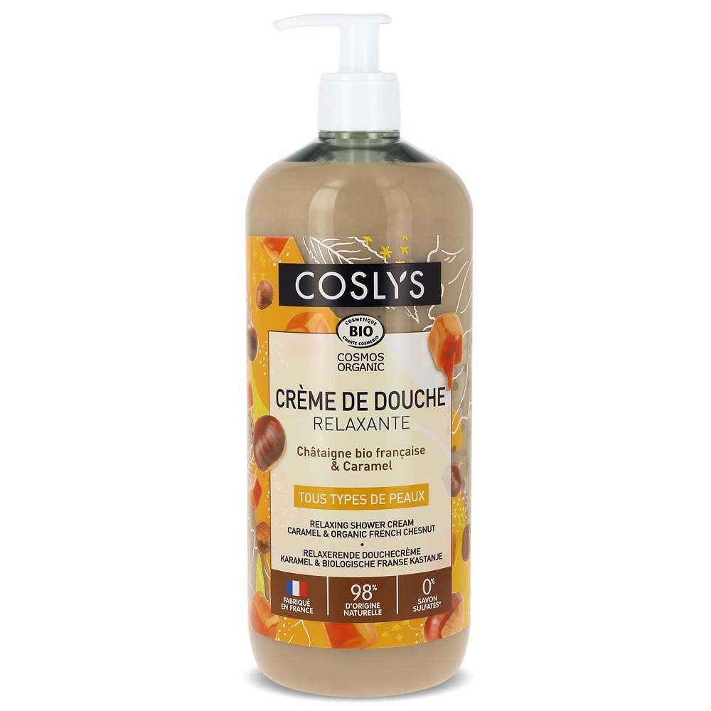 Crema de dus Bio relaxanta cu castane si caramel Cosmos Organic, 1000 ml, Coslys