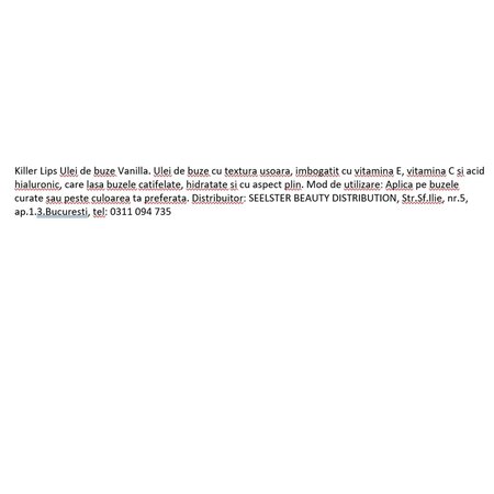 Ulei de buze cu vitamina E, vitamina C si acid hialuronic Vanilla Lip Oil, 3.8 ml, Killer Lips 703651