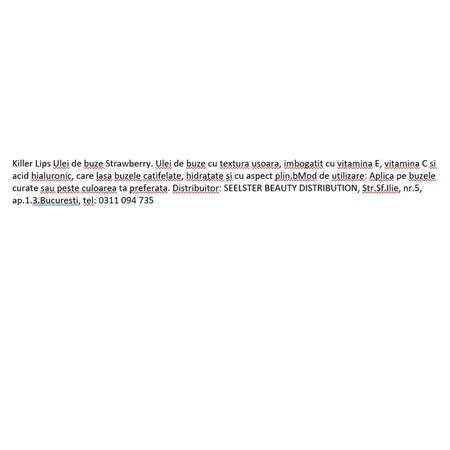 Ulei de buze cu vitamina E, vitamina C si acid hialuronic Strawberry Lip Oil, 3.8 ml, Killer Lips 703639