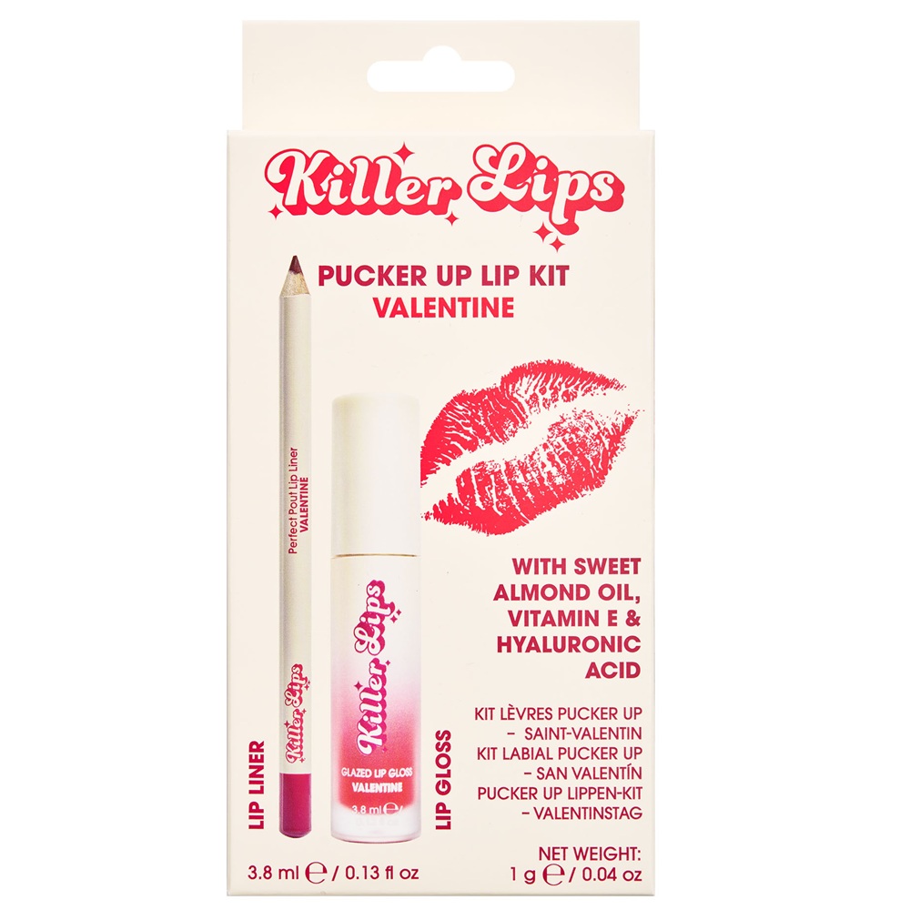 Kit Luciu de buze cu vitamina E si acid hialuronic 3.8 ml + Creion de buze 1 g Valentine, Killer Lips