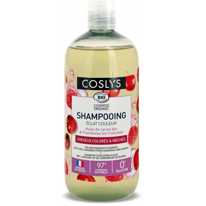Sampon Bio pentru par vopsit cu ulei de cirese si otet de zmeura Cosmos Organic, 500 ml, Coslys