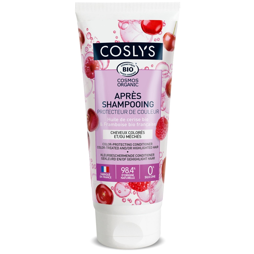 Balsam Bio pentru par vopsit cu ulei de cirese si otet de zmeura Cosmos Organic, 200 ml, Coslys