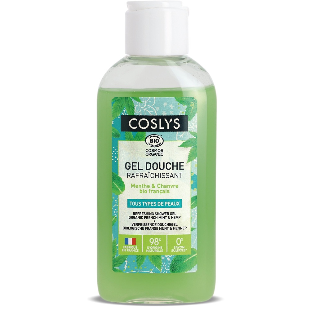 Gel de dus Bio revigorant cu menta si canepa Cosmos Organic, 75 ml, Coslys