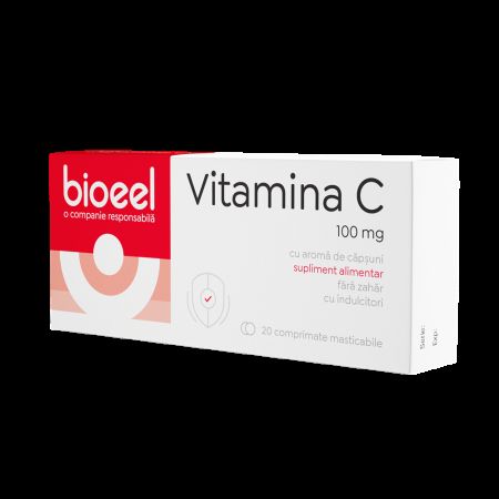 Vitamina C cu capsuni, 100 mg, 20 comprimate masticabile, Bioeel 707283