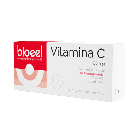Vitamina C cu capsuni, 100 mg, 20 comprimate masticabile, Bioeel 707283