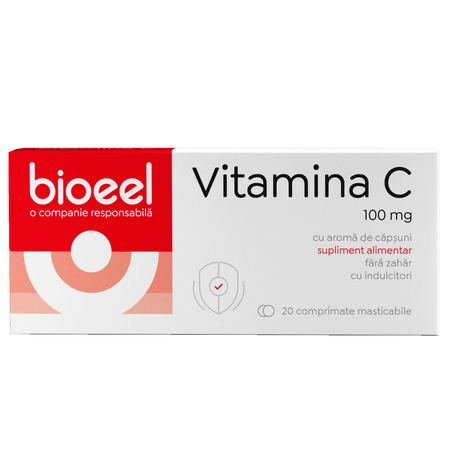 Vitamina C cu Capsuni, 100 mg, 20 comprimate, Bioeel