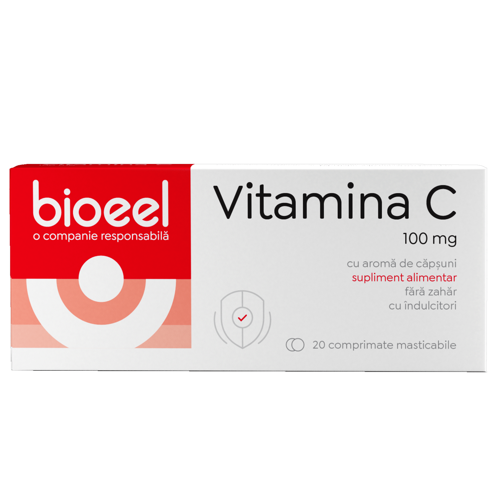 Vitamina C cu capsuni, 100 mg, 20 comprimate masticabile, Bioeel