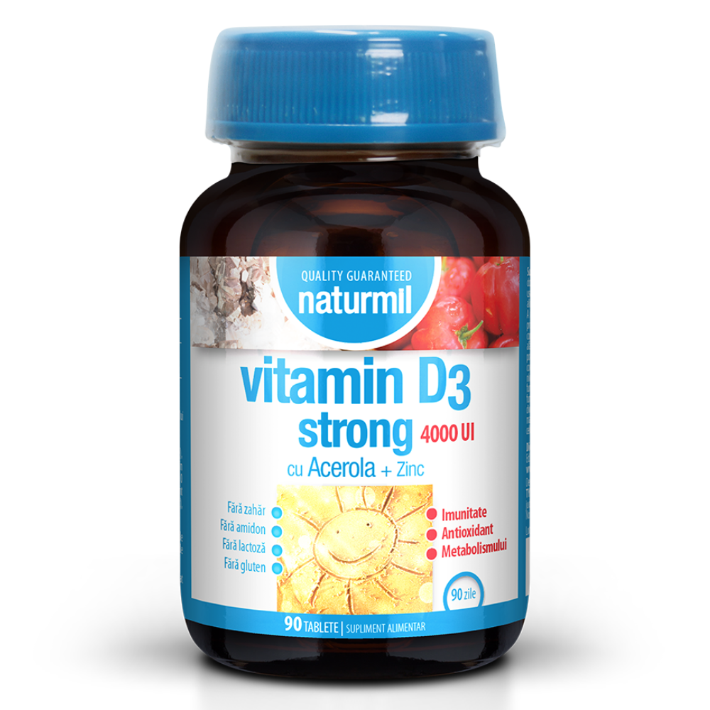 Vitamina D3 Strong, 4000 UI, 90 tablete, Naturmil