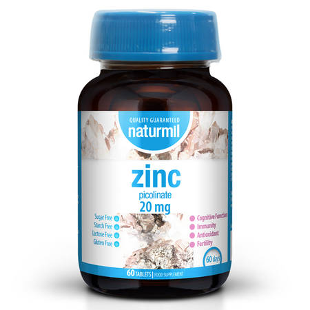 Zinc, 20 mg, 60 tablete, Naturmil