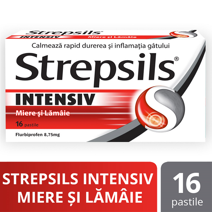 Strepsils Intensiv Miere si Lamaie, 16 pastile, Reckitt Benckiser Healthcare