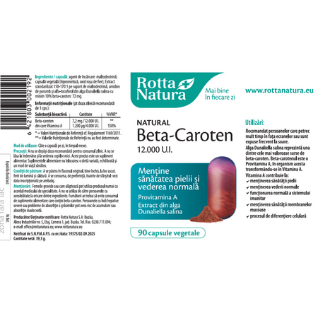 Beta-Caroten, 12000 UI, 90 capsule vegetale, Rotta Natura 705264