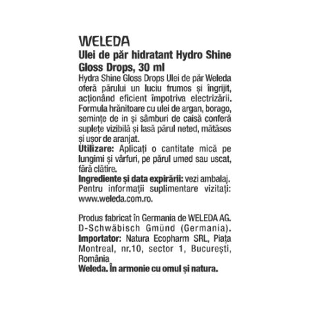 Ulei de par Gloss Drops Hydro Shine, 30 ml, Weleda 707380
