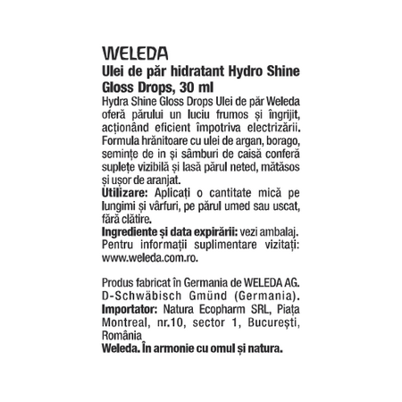 Ulei de par Gloss Drops Hydro Shine, 30 ml, Weleda 707380
