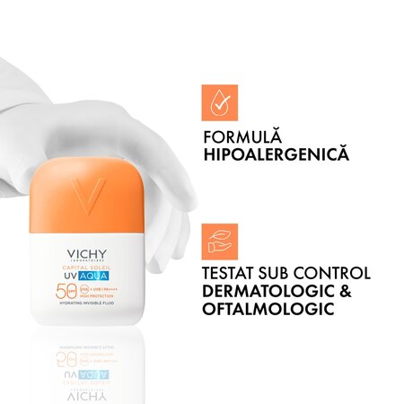 Fluid hidratant invizibil cu protectie solara SPF 50 Capital Soleil UV Aqua, 50 ml, Vichy 705522