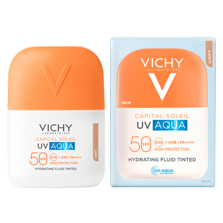 Fluid hidratant colorat cu protectie solara SPF 50 Nuanta Light Capital Soleil UV Aqua, 50 ml, Vichy 705552
