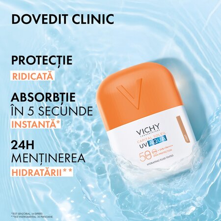 Fluid hidratant colorat cu protectie solara SPF 50 Nuanta Light Capital Soleil UV Aqua, 50 ml, Vichy 705560
