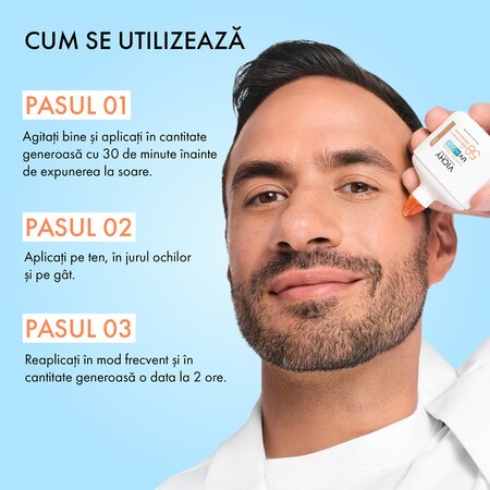 Fluid hidratant colorat cu protectie solara SPF 50 Nuanta Light Capital Soleil UV Aqua, 50 ml, Vichy 705555