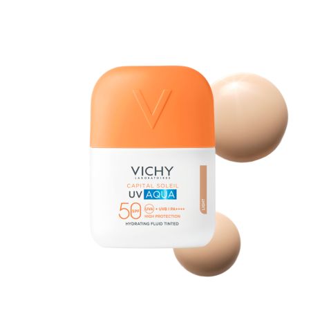 Fluid hidratant colorat cu protectie solara SPF 50 Nuanta Light Capital Soleil UV Aqua, 50 ml, Vichy 705554