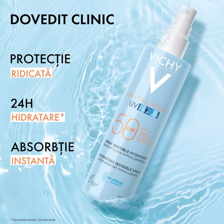 Spray hidratant pentru fata si corp cu protectie solara SPF 50 Capital Soleil UV Aqua, 200 ml, Vichy 705610