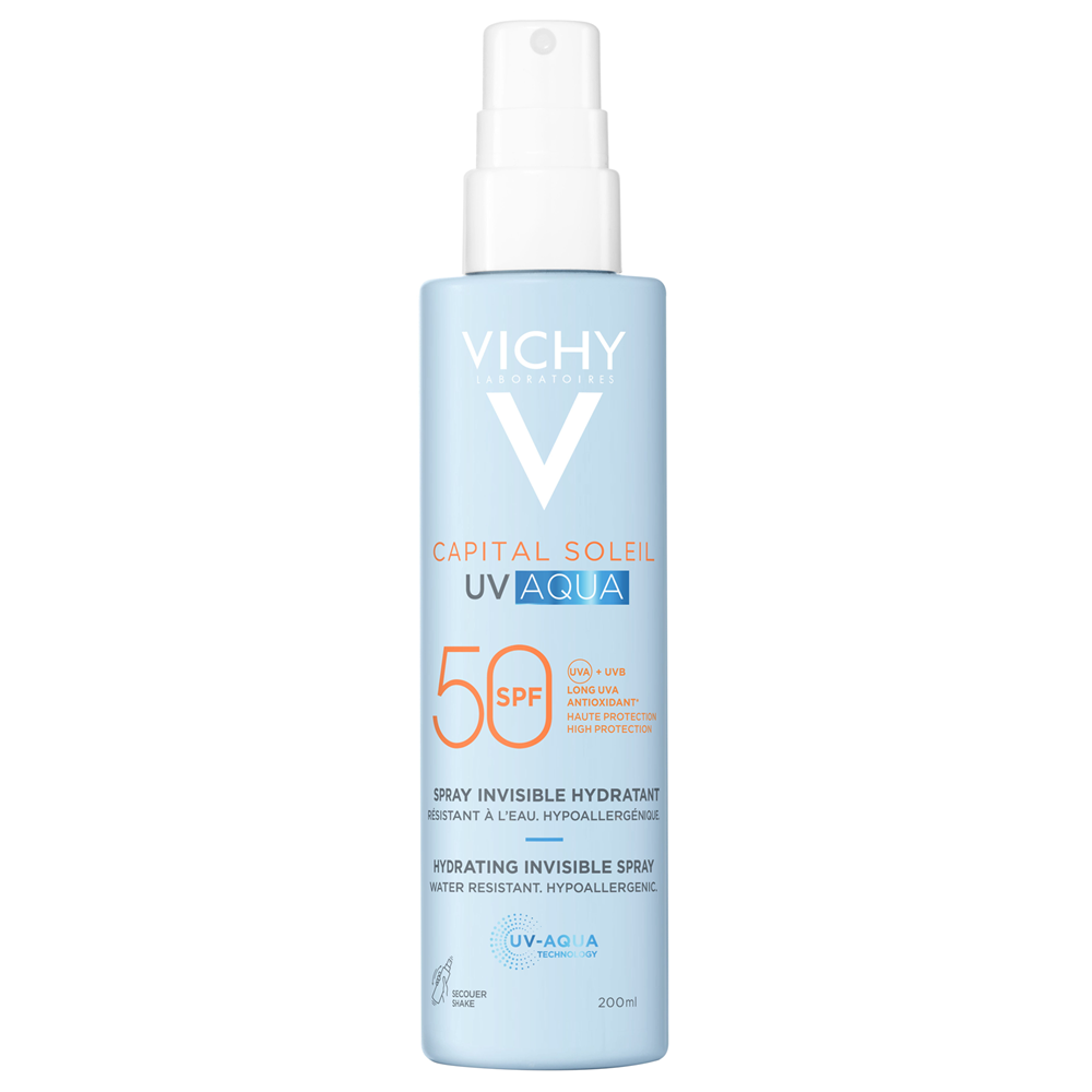 Spray hidratant pentru fata si corp cu protectie solara SPF 50 Capital Soleil UV Aqua, 200 ml, Vichy