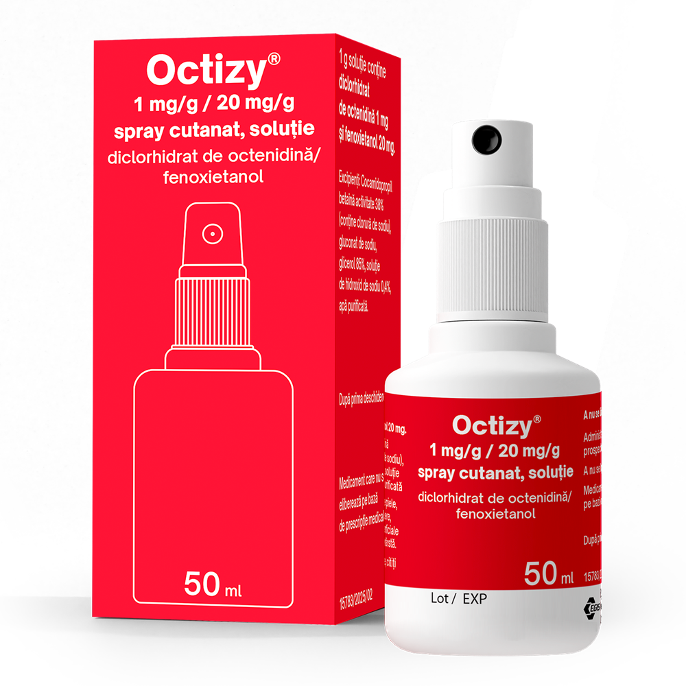 Octizy, 1 mg/g/20 mg/g spray cutanat, soluție, 50 ml, Egis Pharmaceuticals