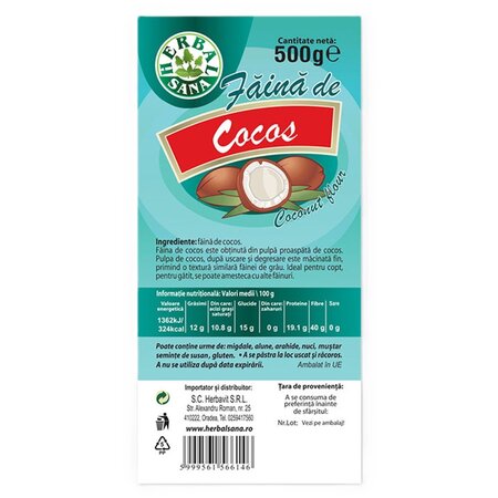 Faina de cocos, 500 g, Herbavit 705624
