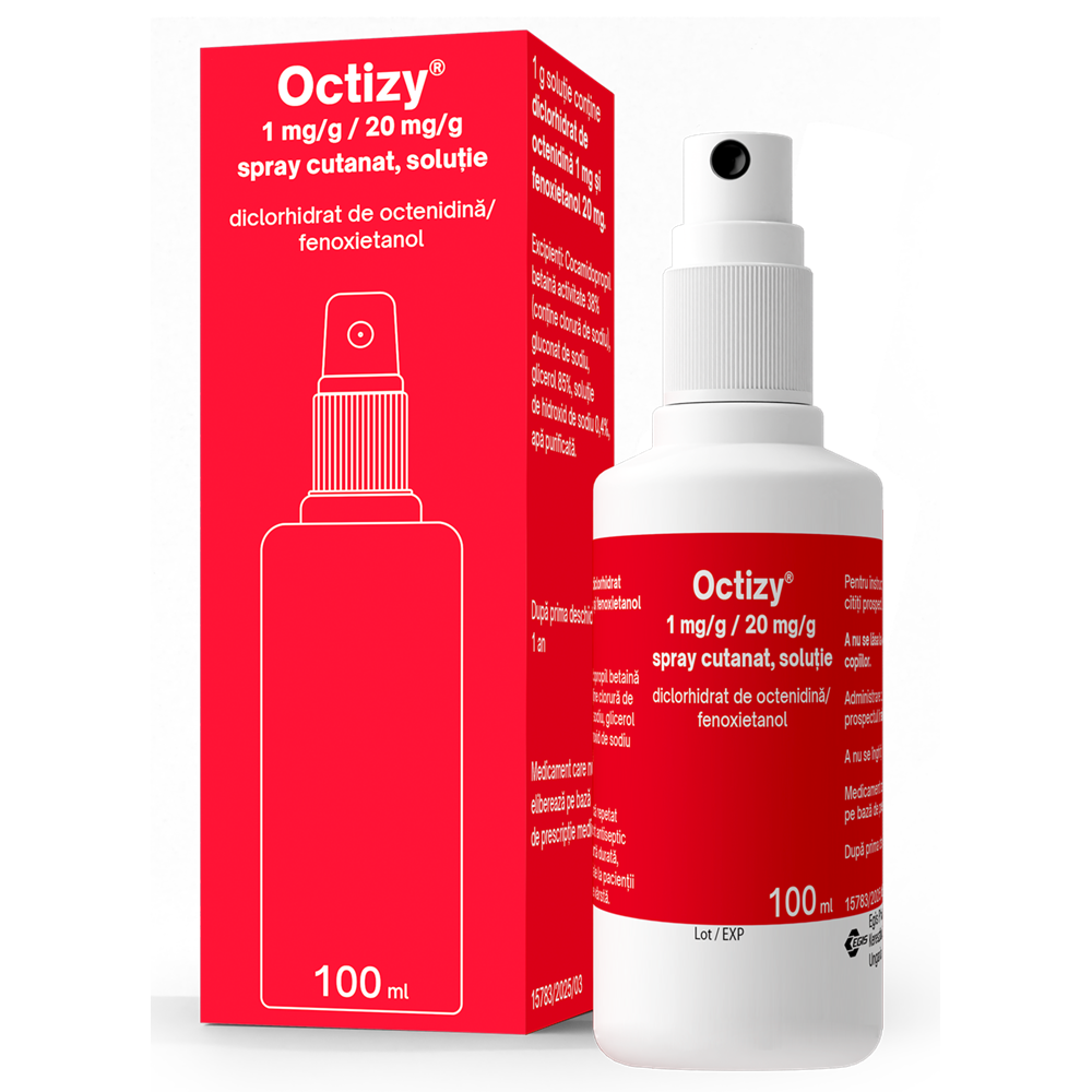Octizy, 1 mg/g / 20 mg/g spray cutanat, soluție, 100 ml, Egis Pharmaceuticals