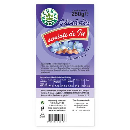 Faina din seminte de in, 250 g, Herbavit 705841