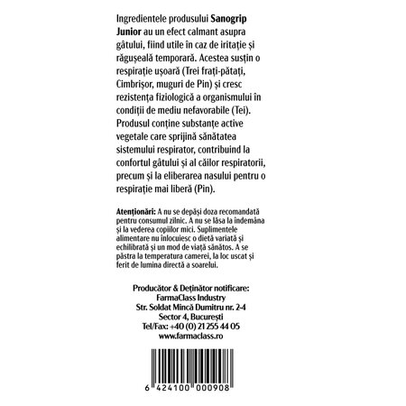 Sirop pentru copii Sanogrip Junior, 100 ml, FarmaClass 706119