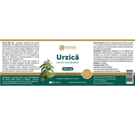 Extract standardizat din urzica, 500 mg, 60 capsule, Aronia Charlottenburg 706317