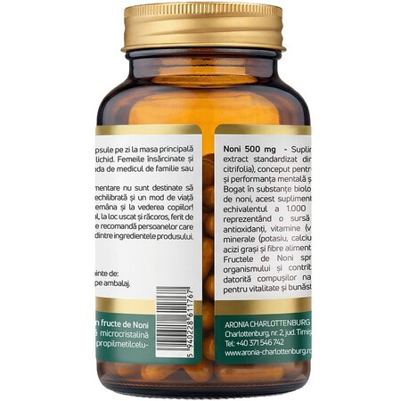 Extract standardizat din fructe de Noni, 500 mg, 60 capsule, Aronia Charlottenburg 706323